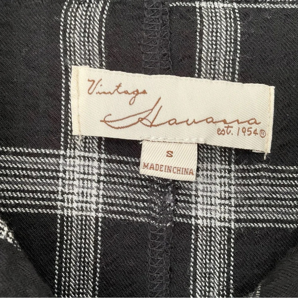 Vintage Havana Dress S Black White Plaid Puff Sleeve Raw HemTie Waist Oversized - Picture 3 of 12